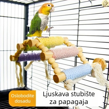 Papagajski penjački ljestvica — masivno drvo s konopnim užetom, makaron dizajn — Dodatak za ptičice za odrasle