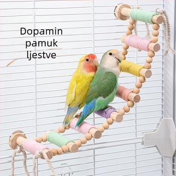 Papagajski penjački ljestvica — masivno drvo s konopnim užetom, makaron dizajn — Dodatak za ptičice za odrasle