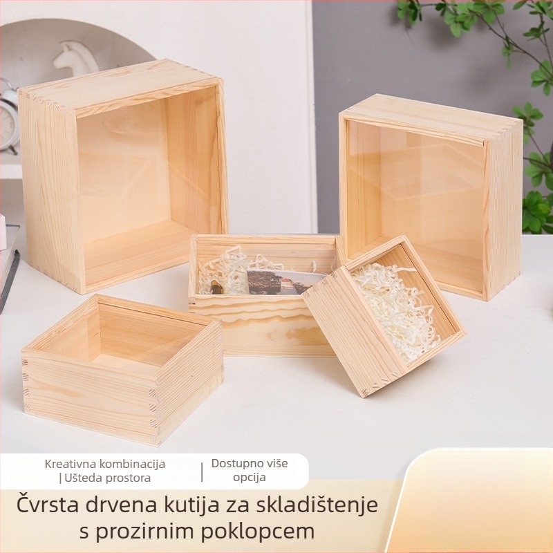 Drvena kutija za darove s akrilnim izvučnim poklopcem | Model A | borovo drvo | ručna izrada | prilagođeni logotip