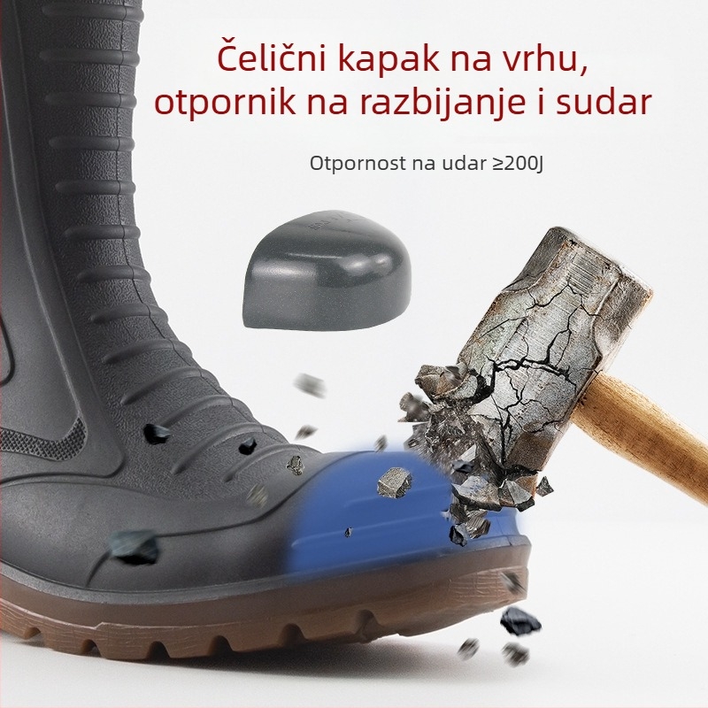 PVC radne kišne čizme s čeličnim vrhom, visokim vratom, plastičnom potplatom, vodonepropusne i protuklizne
