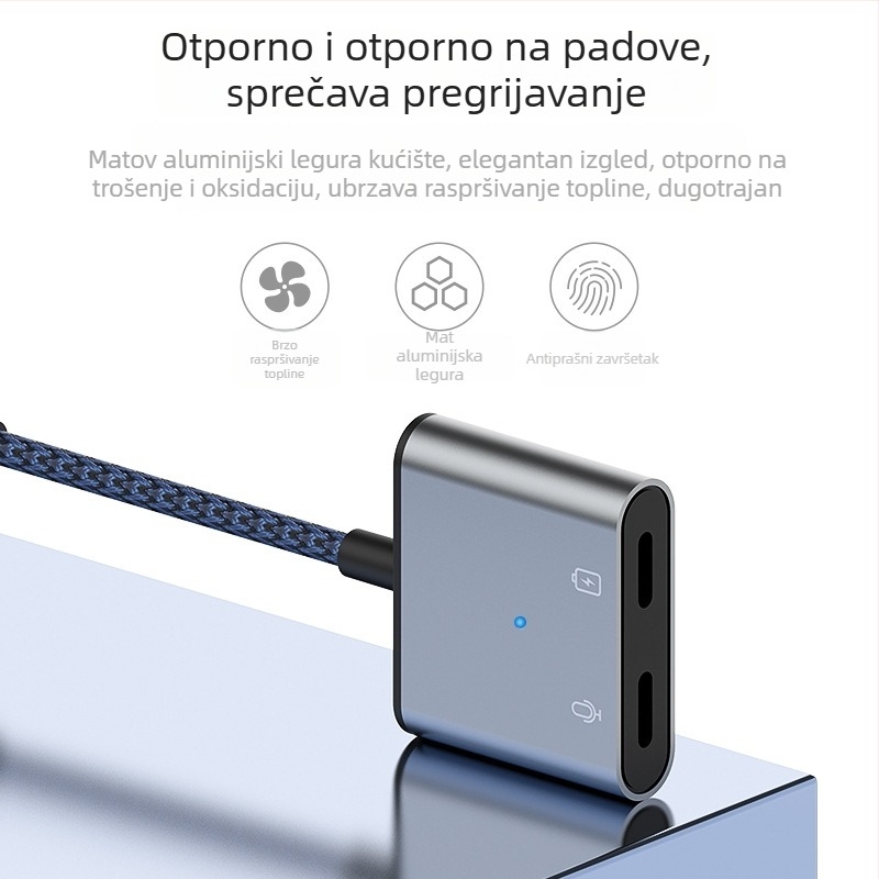Type-C audio adapter s 3,5 mm priključkom, 2-in-1 spojnik za slušalice, Android kompatibilan, U-Shield, 60W