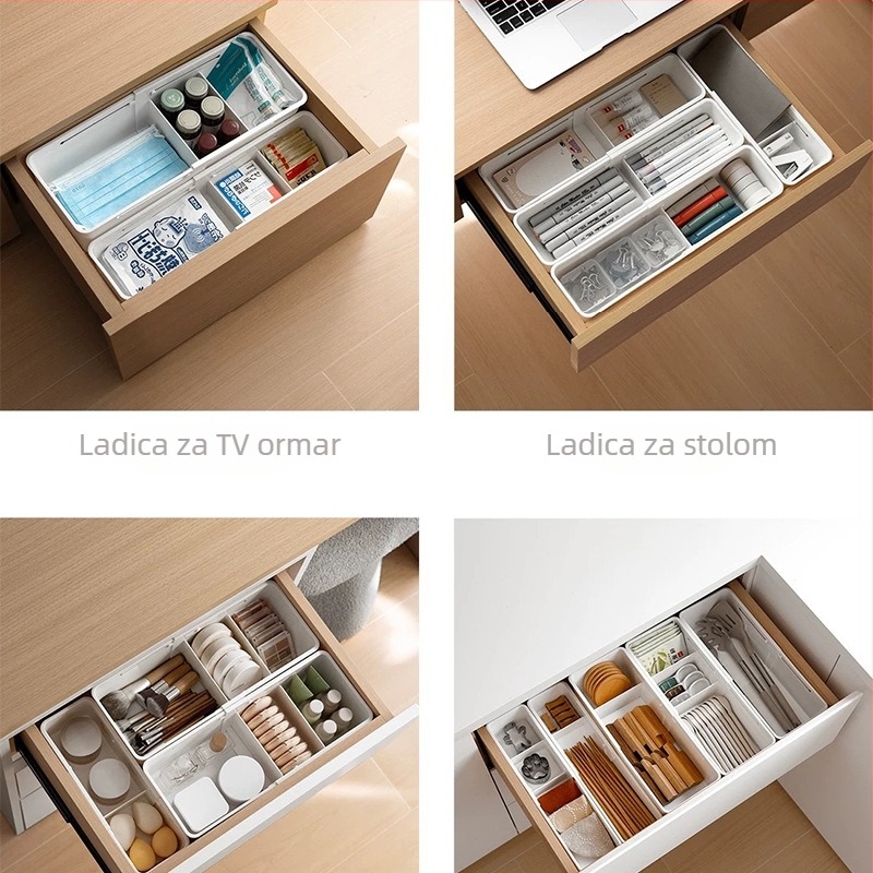 Organizator za ladicu, japanski stil, s odjeljcima, PP plastika, kapacitet 2 L, modeli 8094 uski i 8095 široki