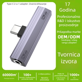 Huaynag electronic C2cfaf USB-C audio pretvarač za mobilne uređaje — 3,5 mm audio izlaz i napajanje, 2-u-1, kompatibilan s iPhone 17 i drugim USB-C uređajima