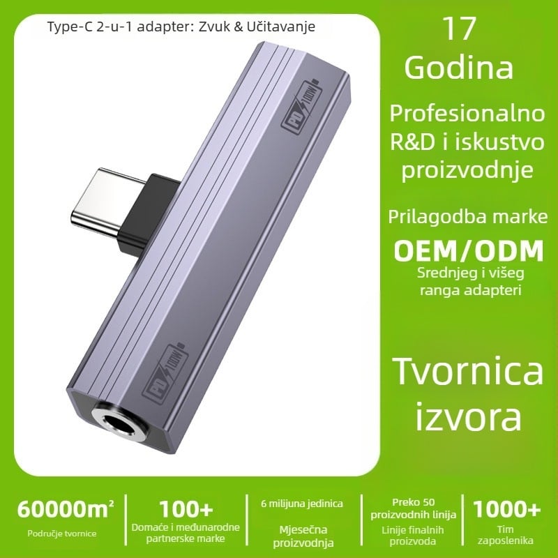 Huaynag electronic C2cfaf USB-C audio pretvarač za mobilne uređaje — 3,5 mm audio izlaz i napajanje, 2-u-1, kompatibilan s iPhone 17 i drugim USB-C uređajima