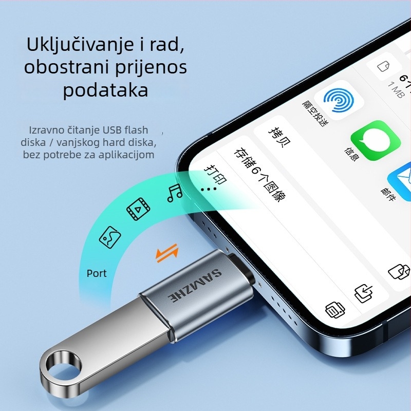Lightning na USB-OTG adaptor s USB-C PD napajanjem za mobilne telefone