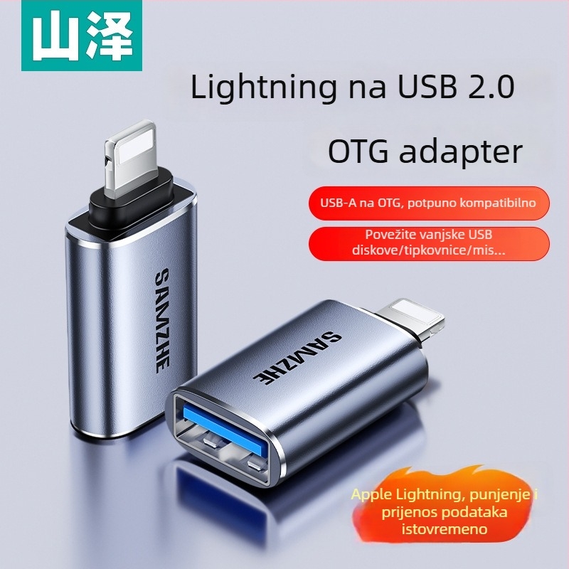 Lightning na USB-OTG adaptor s USB-C PD napajanjem za mobilne telefone