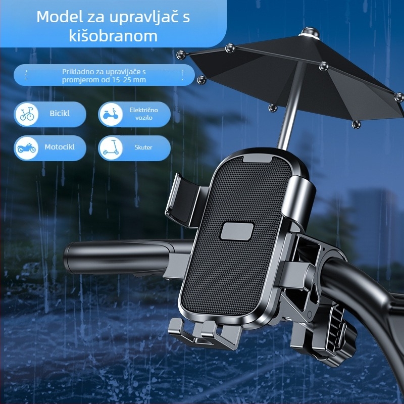 Držač za telefon za bicikl s protiv podrhtavanja i nastavkom za kišobran