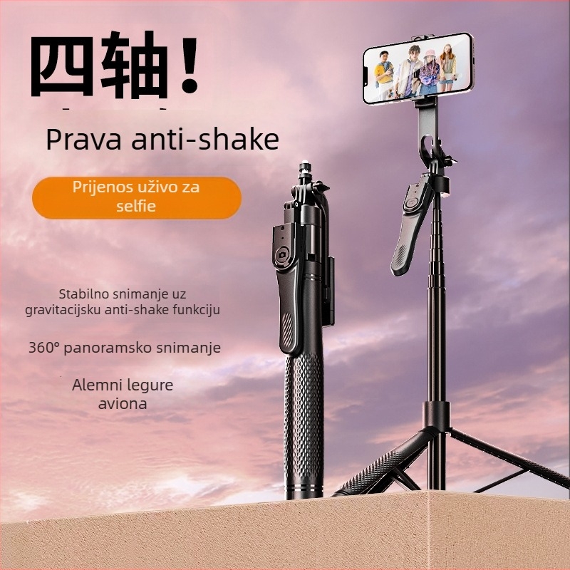 K29 Bluetooth Selfie Štip s Ručnim Stabilizatorom, Anti‑treperenje, LED Rasvjeta, Tijelo od Legure, Daljinski Upravljač Uključen, Univerzalni Podni Stativ