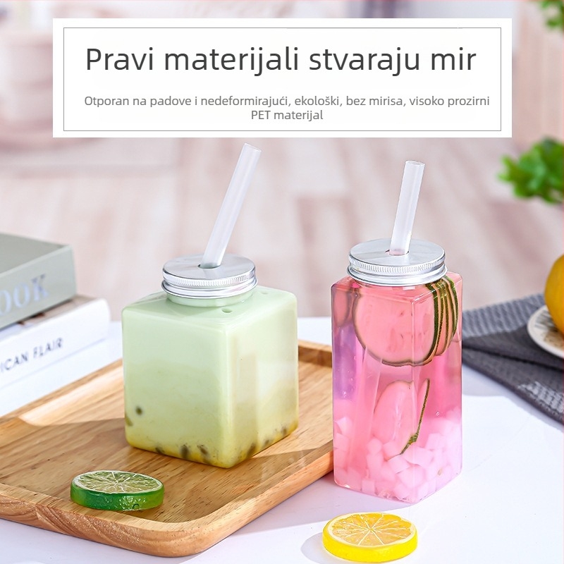Jednokratna zatvorena plastična kvadratna čaša za napitke, 401–500 ml, PET