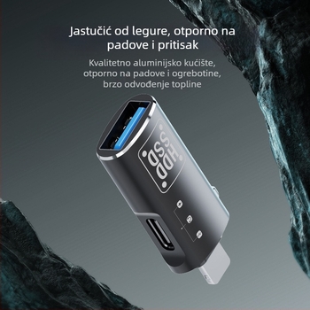 Metalni OTG adapter Type-C na Lightning za brzo prijenos podataka na USB disk i slušalice.