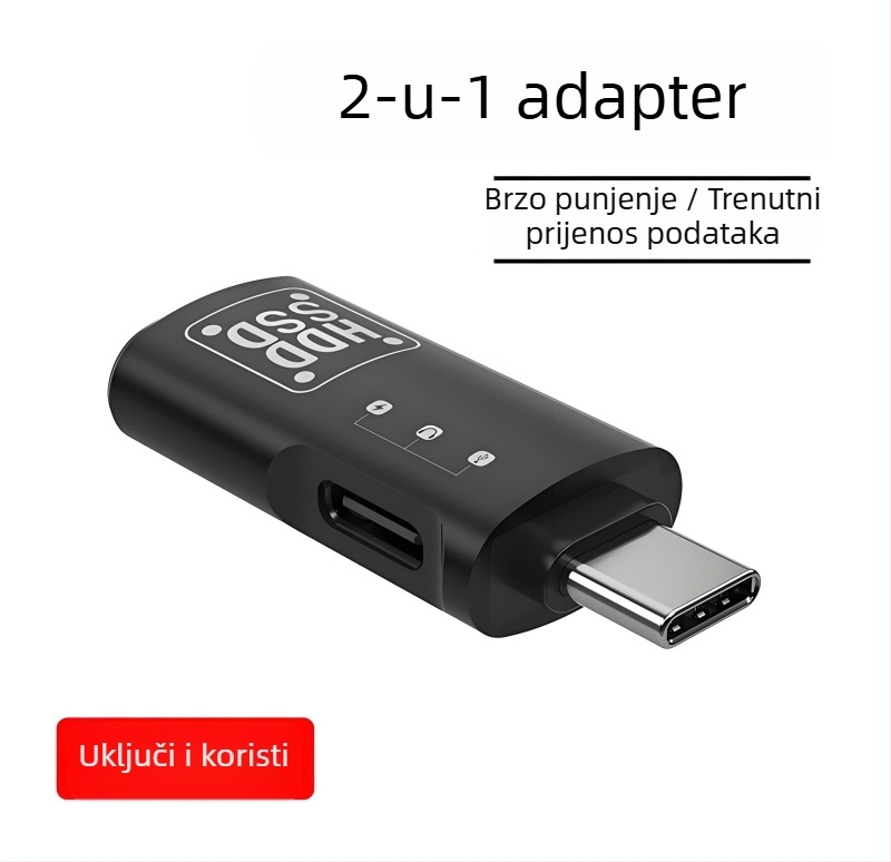 Metalni OTG adapter Type-C na Lightning za brzo prijenos podataka na USB disk i slušalice.