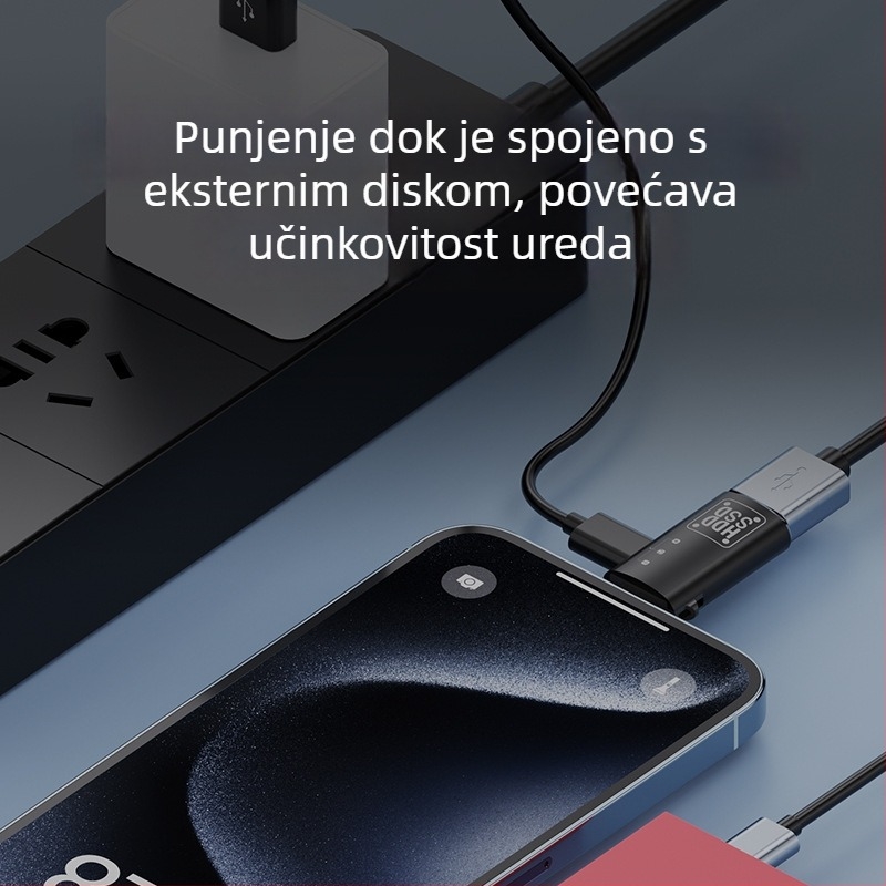 Metalni OTG adapter Type-C na Lightning za brzo prijenos podataka na USB disk i slušalice.