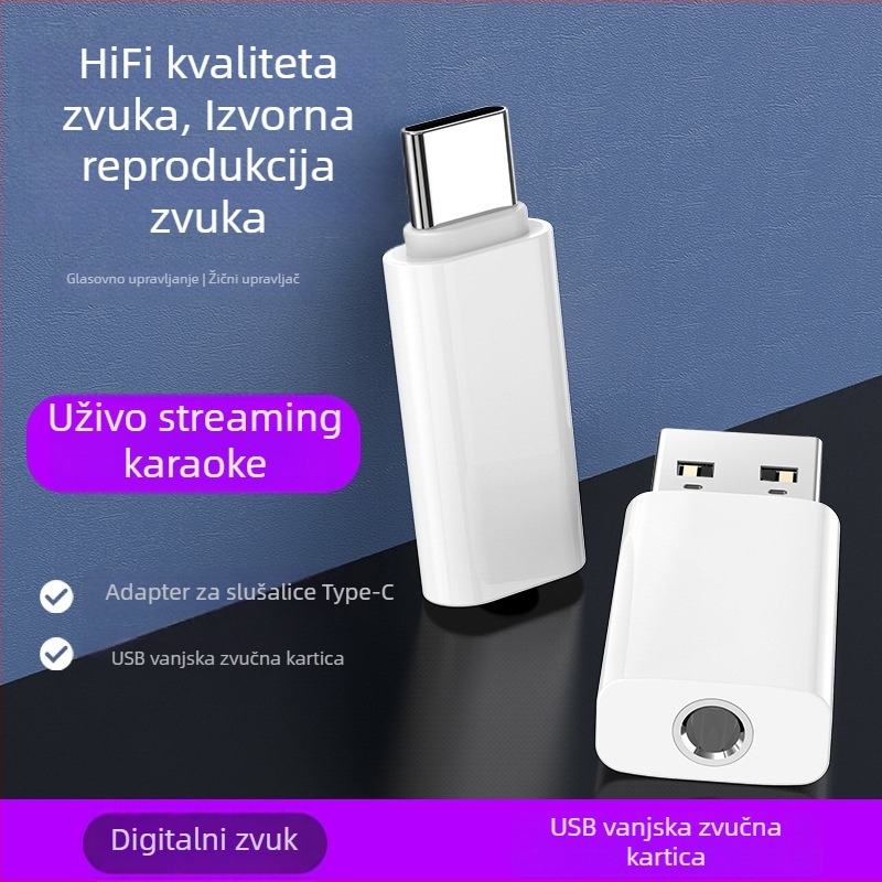 Type-C na 3.5 mm audio adapter USB DAC – vanjska zvučna kartica – kompatibilan s Huawei, Samsung, Xiaomi, OPPO