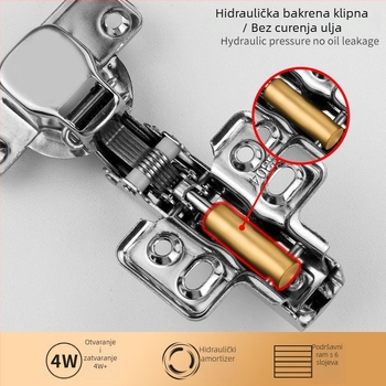 Yuma šarka od nehrđajućeg čelika sa hidrauličkim amortizerom za vrata ormarića, model 261, 1.0 mm, nehrđajući čelik 201, elektrolytičko završavanje