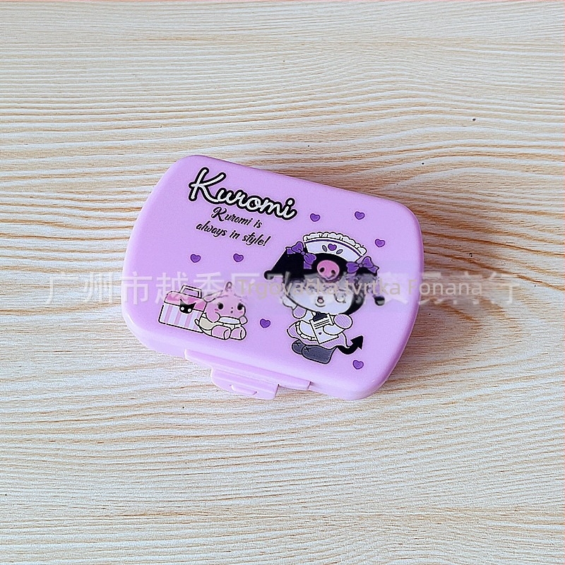 Kutija za tablete, 6 pretinaca, prašini otporan preklopni poklopac, prijenosna PP plastika, crtani slatki stil, dimenzije 9 x 6 x 2,5 cm
