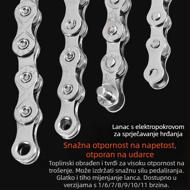 Meilong 002 lanac za MTB i cestovne bicikle, kompatibilan s 8–11 brzina, metalna konstrukcija