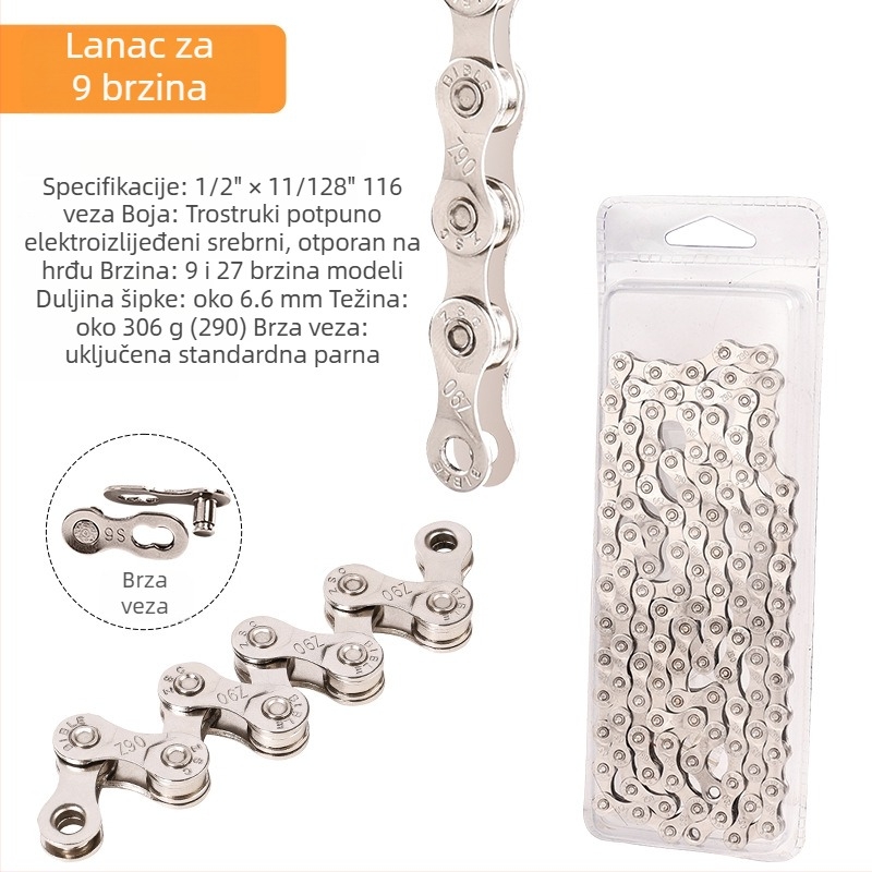 Meilong 002 lanac za MTB i cestovne bicikle, kompatibilan s 8–11 brzina, metalna konstrukcija