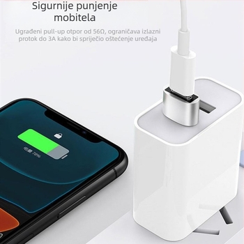 USB 2.0 A muški na USB-C ženski adapter za podatkovni kabel, aluminijska legura priključak, univerzalna kompatibilnost
