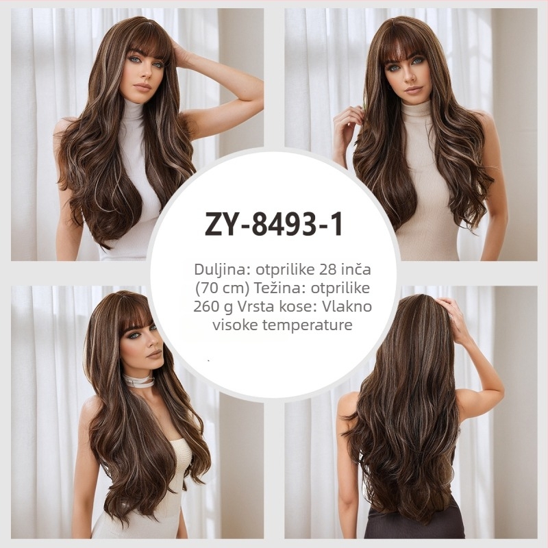 Duga kosa peruka sa šiškama, vlakna otporna na visoke temperature, mehanizam obrade, za dame, stil: Ruili, model ZY-8493-3
