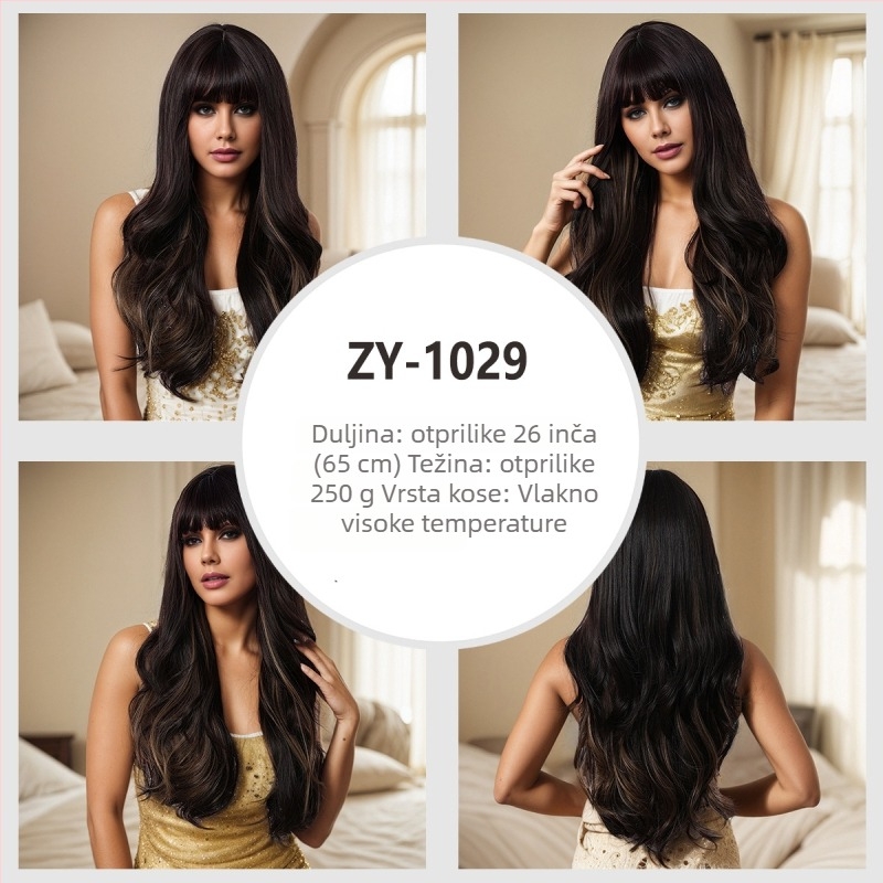 Duga kosa peruka sa šiškama, vlakna otporna na visoke temperature, mehanizam obrade, za dame, stil: Ruili, model ZY-8493-3