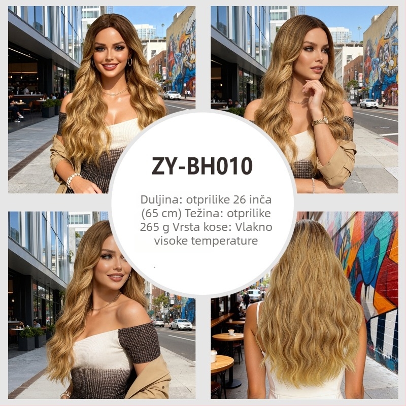 Duga kosa peruka sa šiškama, vlakna otporna na visoke temperature, mehanizam obrade, za dame, stil: Ruili, model ZY-8493-3