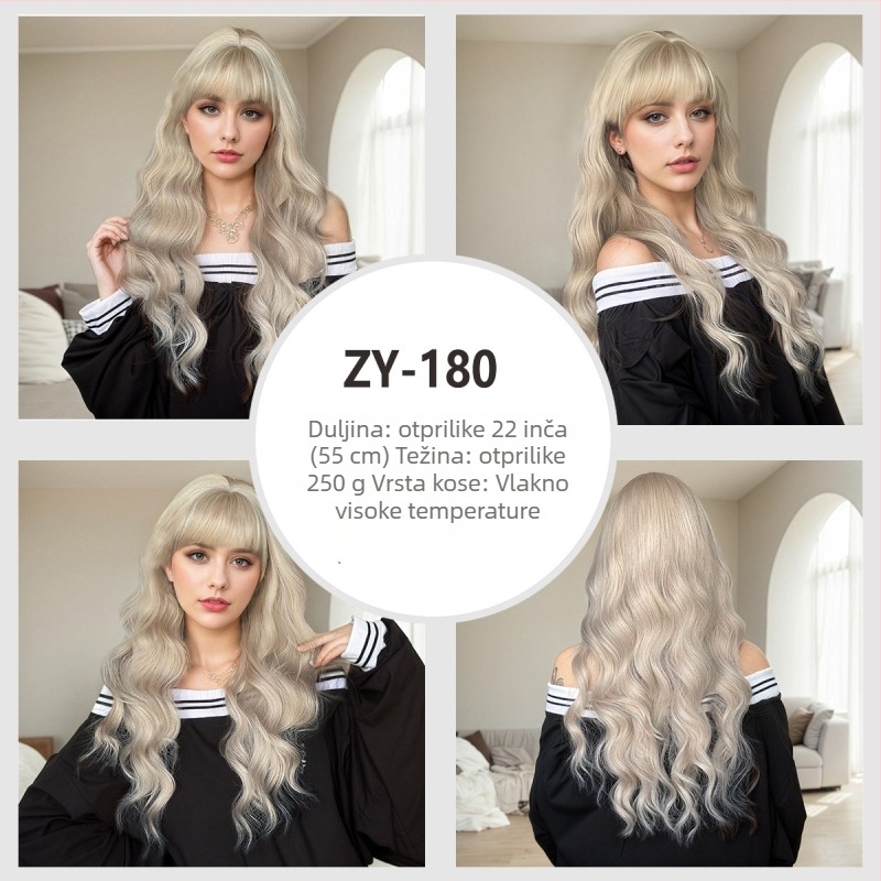 Duga kosa peruka sa šiškama, vlakna otporna na visoke temperature, mehanizam obrade, za dame, stil: Ruili, model ZY-8493-3