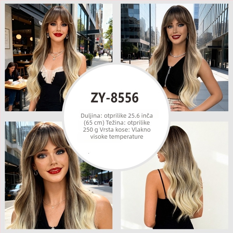 Duga kosa peruka sa šiškama, vlakna otporna na visoke temperature, mehanizam obrade, za dame, stil: Ruili, model ZY-8493-3