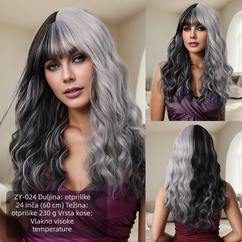 Duga kosa peruka sa šiškama, vlakna otporna na visoke temperature, mehanizam obrade, za dame, stil: Ruili, model ZY-8493-3