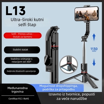 Selfie štap s stabilizacijom slike, izvučni dizajn, ručni i podna stativ, Bluetooth daljinski upravljač, materijal ABS i nehrđajući čelik