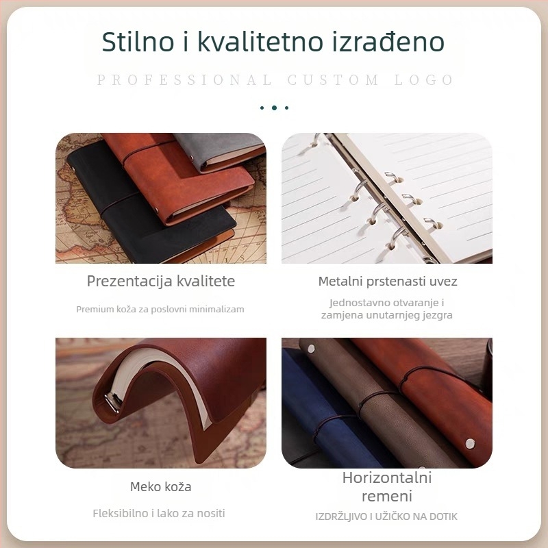 Bilježnica s otpuštajućim listovima, PU imitacije koža na omotu, Daolin papir 80 g, nehrđajući čelik veziva, model RPHYB-1