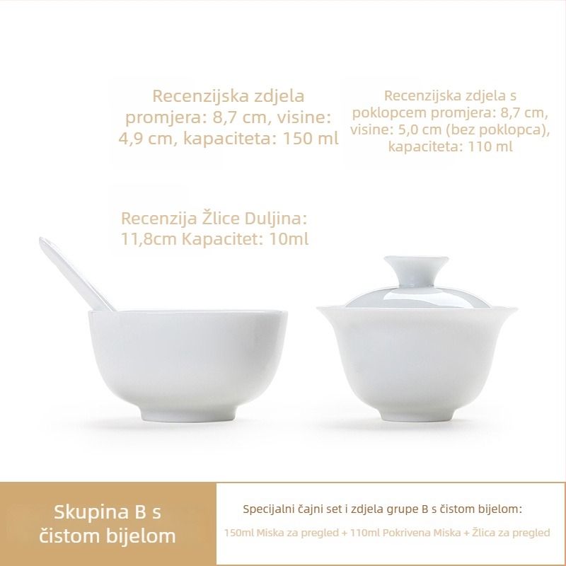 Porcelanski set za senzorno ocjenjivanje čaja, Liangting, podrijetlo Dehua County, za 1 osobu, jednostavan stil