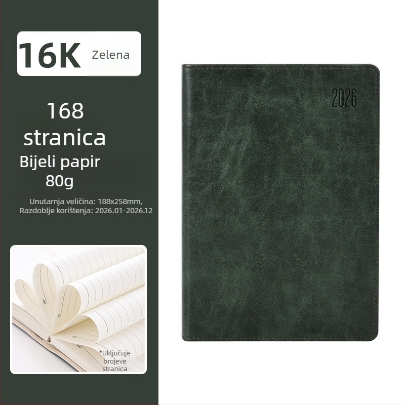  Bilježnica s PU koricama, šivano uvez, Dowling papir, 80 g/m², 100–200 stranica – dnevni plan za 365 dana