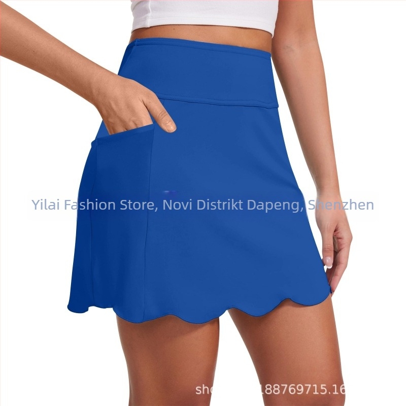 Ženska kratka sportska suknja s visokim strukom i mrežastim panelima, poliester, za trening i jogu, ljeto 2025