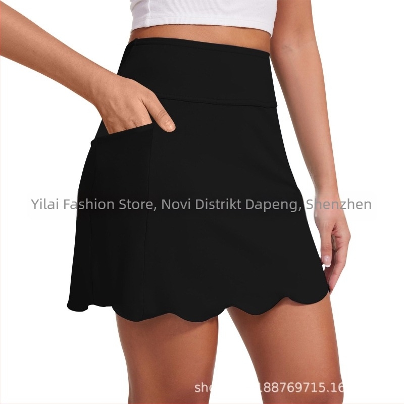 Ženska kratka sportska suknja s visokim strukom i mrežastim panelima, poliester, za trening i jogu, ljeto 2025