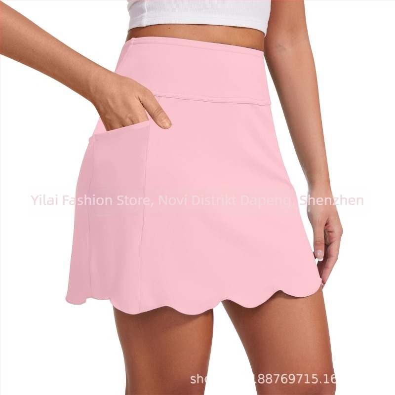 Ženska kratka sportska suknja s visokim strukom i mrežastim panelima, poliester, za trening i jogu, ljeto 2025