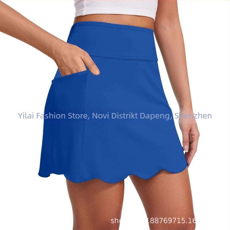 Ženska kratka sportska suknja s visokim strukom i mrežastim panelima, poliester, za trening i jogu, ljeto 2025