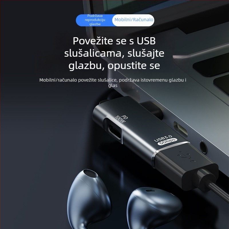 Type-C na USB OTG adapter s PD napajanjem — punjenje tijekom korištenja i podrška za vanjski TV box
