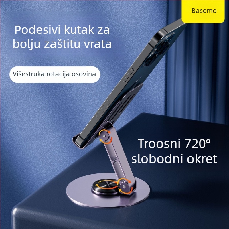 Stolni držač za mobitel, potpuno metalni, rotirajući i sklopivi, protiv podrhtavanja, univerzalni dizajn