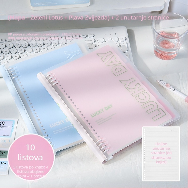 Bilježnica s listovima za slobodno listanje, PP korica, PVC stranice, papir 100 g/m², 1–50 stranica, japanski/korejski stil