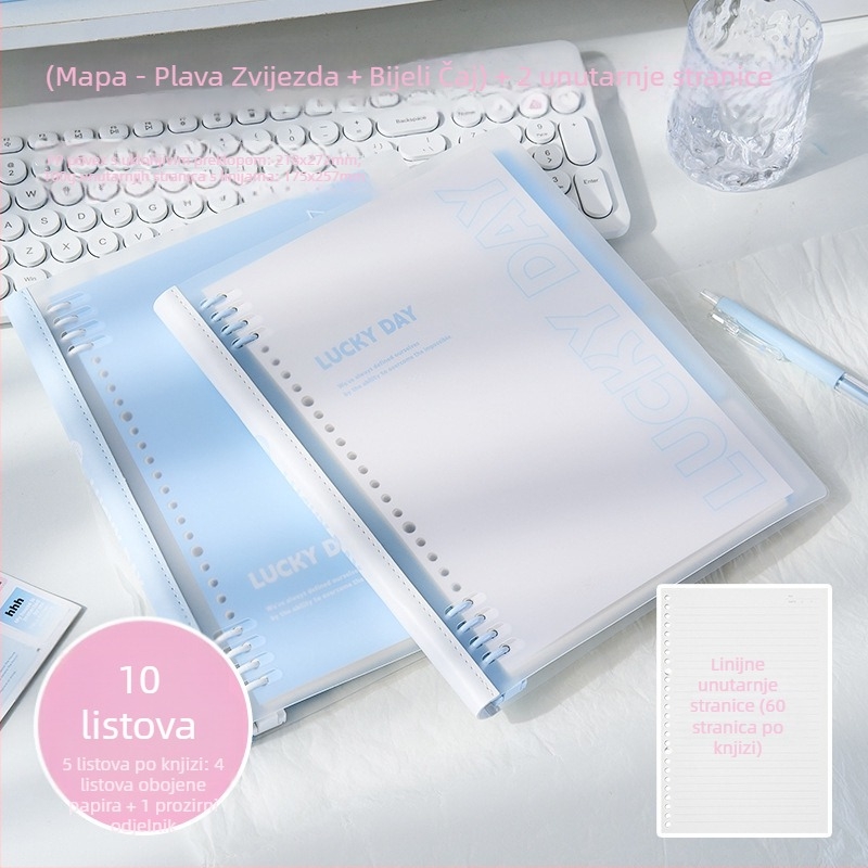 Bilježnica s listovima za slobodno listanje, PP korica, PVC stranice, papir 100 g/m², 1–50 stranica, japanski/korejski stil