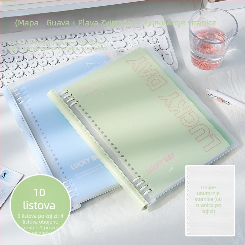 Bilježnica s listovima za slobodno listanje, PP korica, PVC stranice, papir 100 g/m², 1–50 stranica, japanski/korejski stil