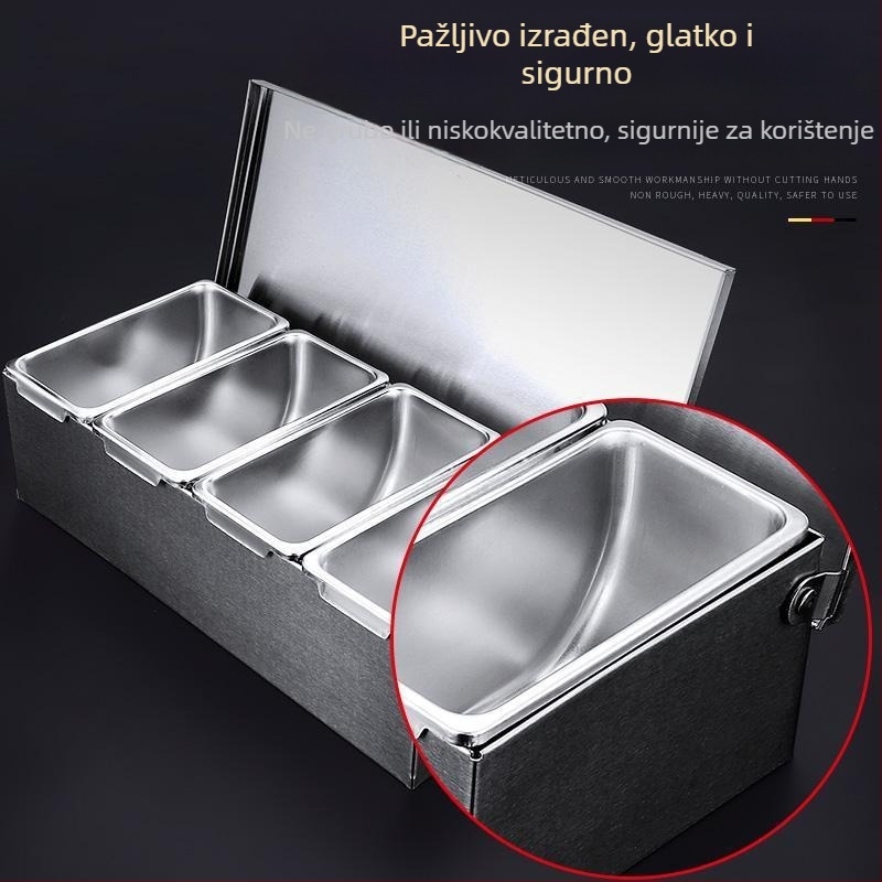 Kutija za začine od nehrđajućeg čelika s poklopcem, s višestrukim odjeljcima za kuhinju i restoran