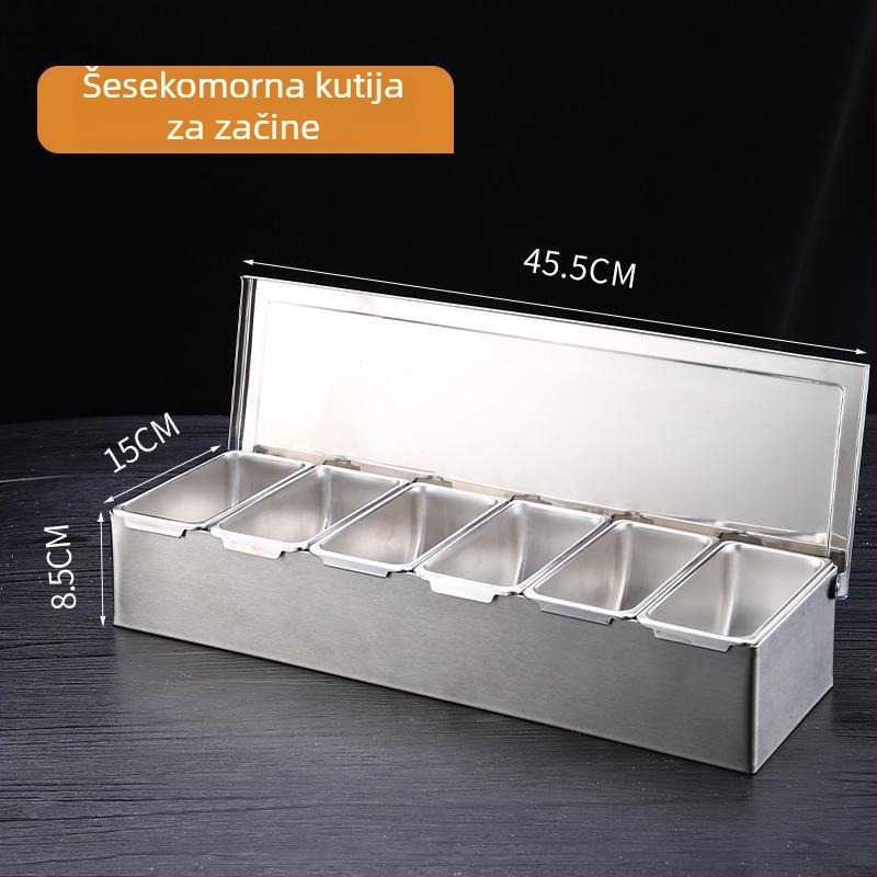 Kutija za začine od nehrđajućeg čelika s poklopcem, s višestrukim odjeljcima za kuhinju i restoran