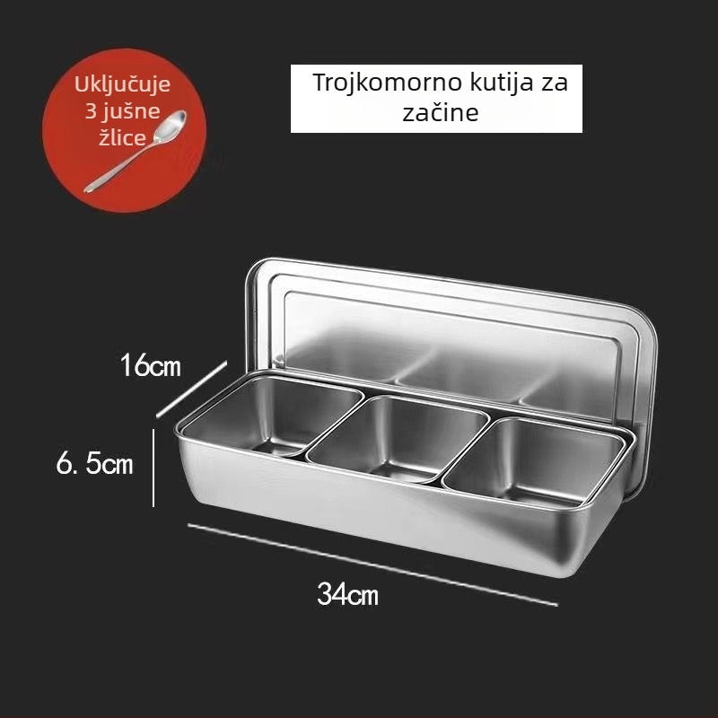 Kutija za začine od nehrđajućeg čelika s poklopcem, s višestrukim odjeljcima za kuhinju i restoran