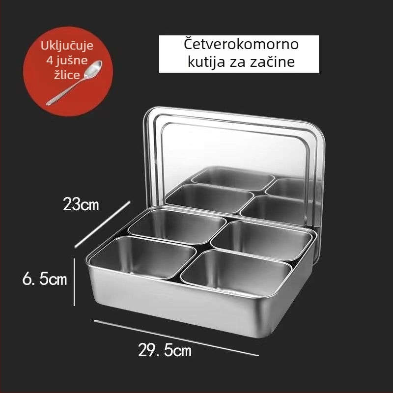 Kutija za začine od nehrđajućeg čelika s poklopcem, s višestrukim odjeljcima za kuhinju i restoran