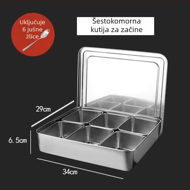 Kutija za začine od nehrđajućeg čelika s poklopcem, s višestrukim odjeljcima za kuhinju i restoran