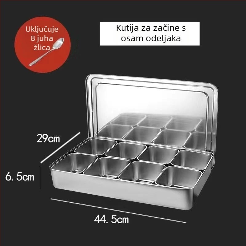 Kutija za začine od nehrđajućeg čelika s poklopcem, s višestrukim odjeljcima za kuhinju i restoran