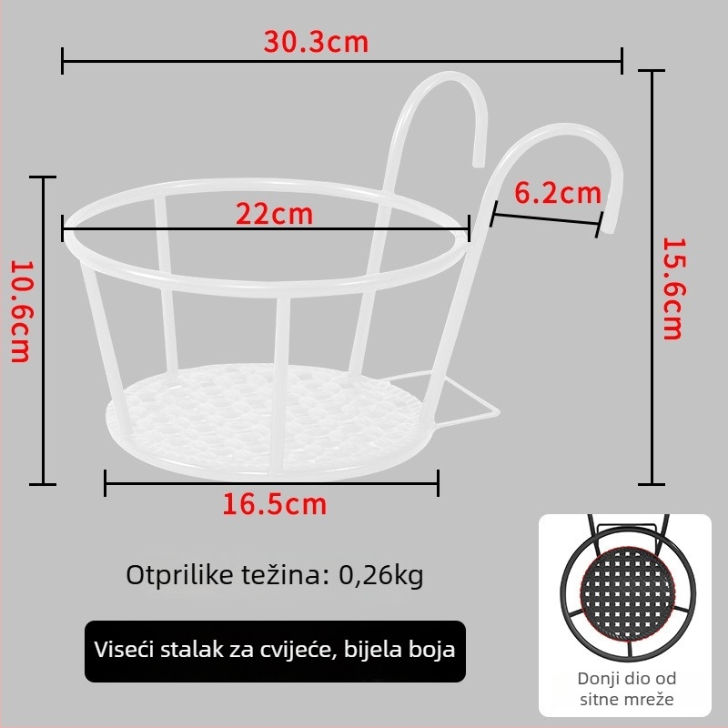 Kovani željezni viseći držač za biljke – ukras vrta za balkon ili ogradu, viseći skladišni stalak