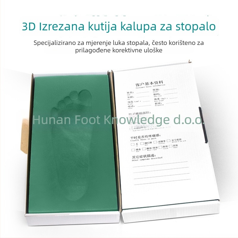 Kutija za otisak stopala za prikupljanje oblika stopala i izradu kalupa, s 3D korekcijskim ulošcima, spužvasti materijal, model Zf155, pravokutni oblik
