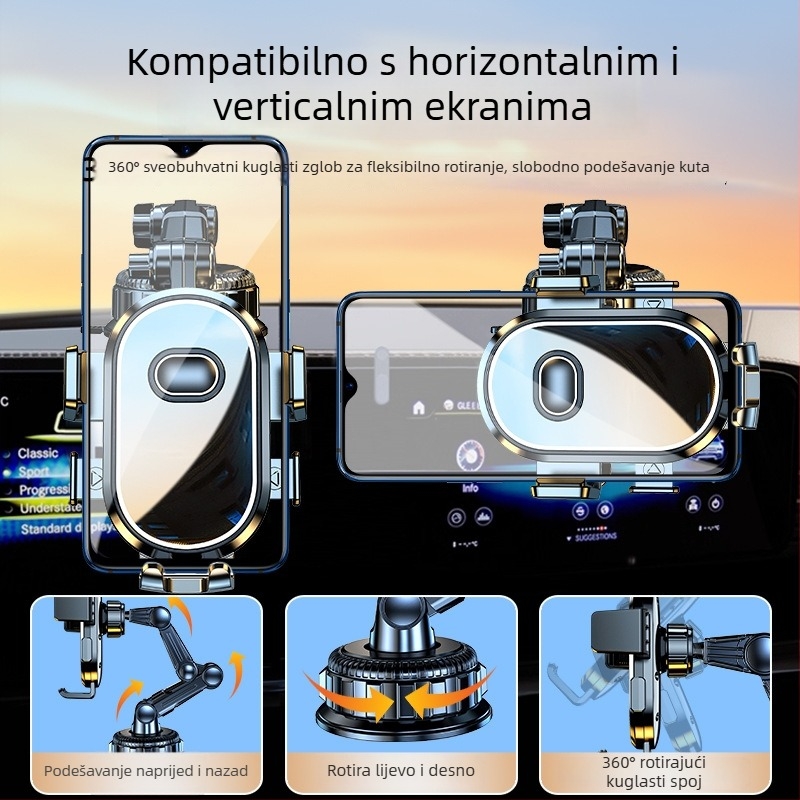 Držač za telefon u automobilu – univerzalan, montaža vakuum čašicom, kompatibilan s vjetrobranskim staklom i instrument pločom, bez napajanja